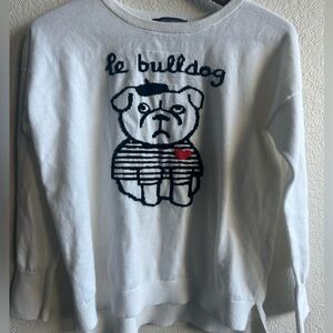 French Connetion. White Sweater with Bulldog Design
